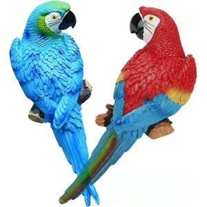 2Pcs Realistic Large Parrot Lifelike Bird Tropical Animal Figurine for Palm Tree